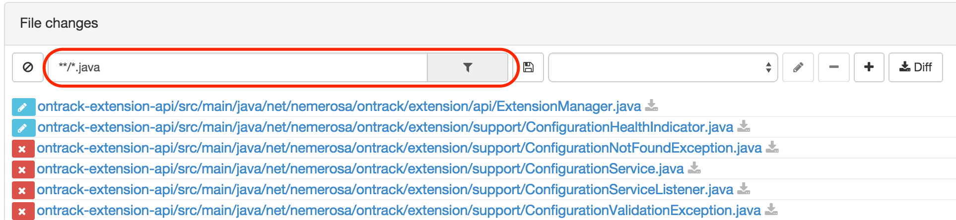 Change log files filter