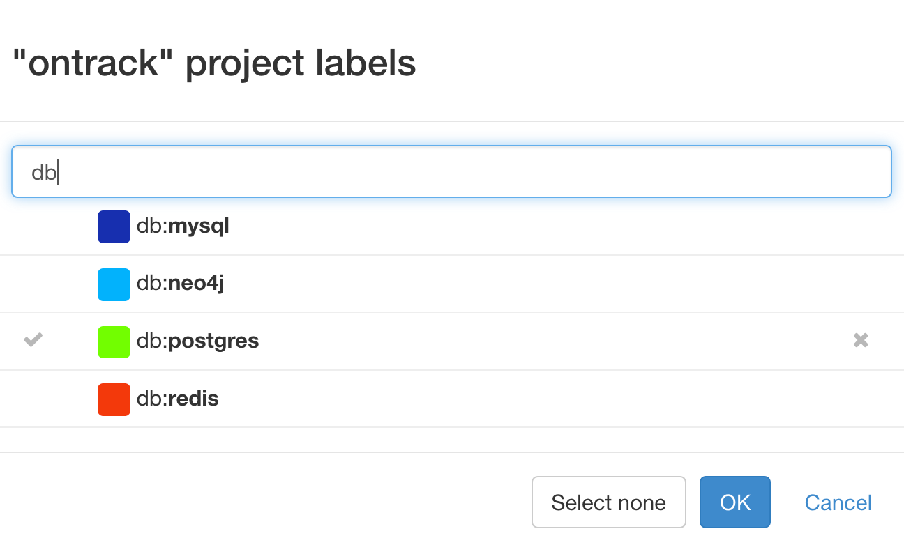 Project label selection dialog