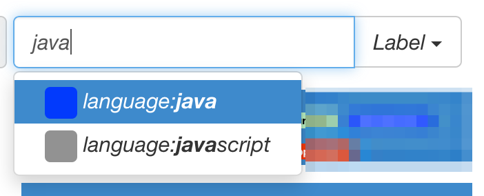 Label filter text selection