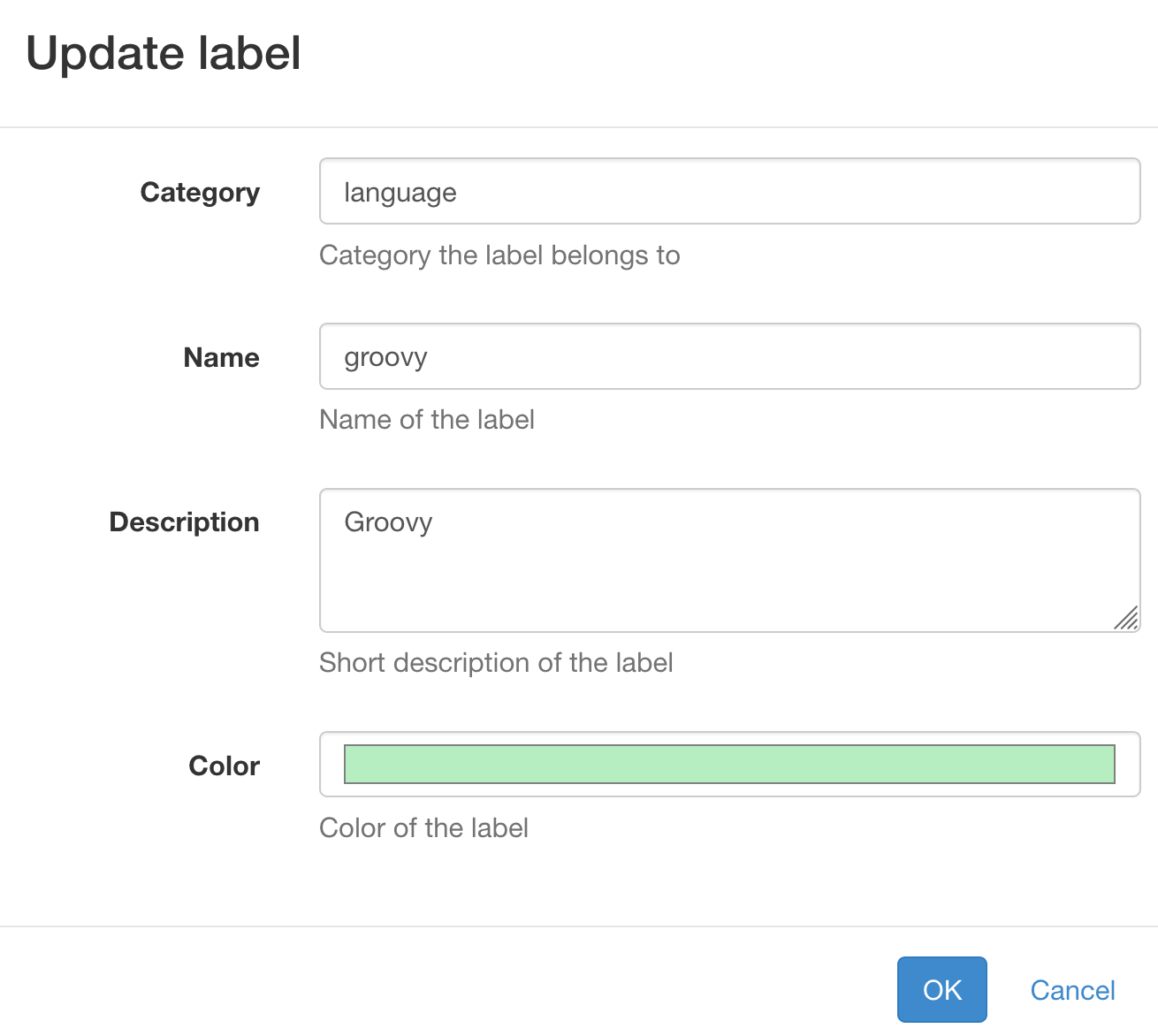 Label edition dialog
