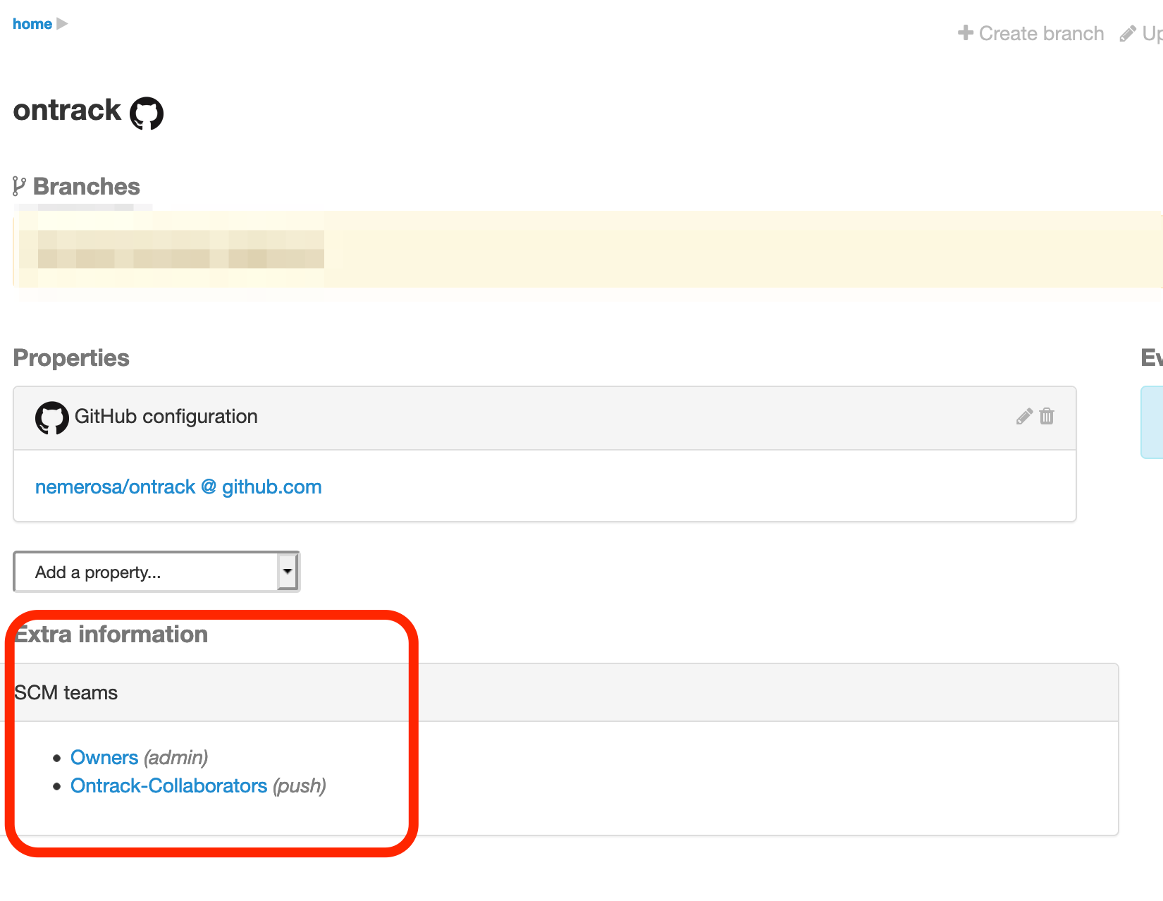 Teams in project page