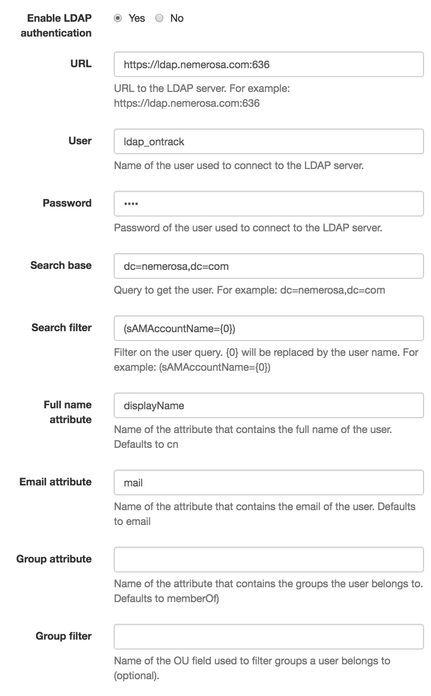 LDAP settings