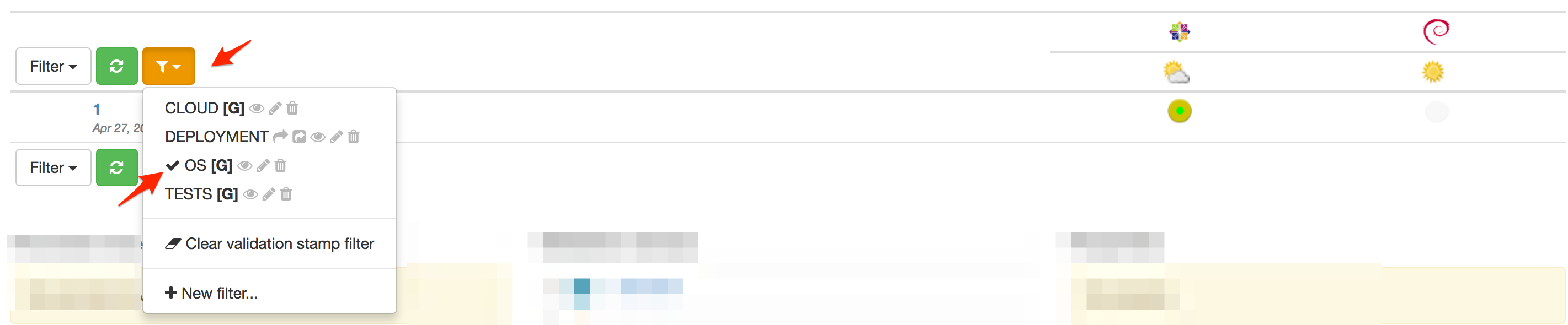 Validation stamp filter selected